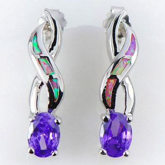 Серьги из серебра с опалами и аметитстами