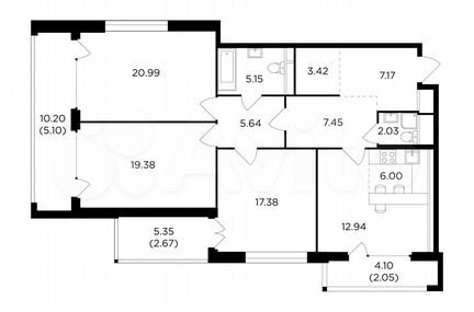 4-к квартира, 117.4 м², 26/27 эт.