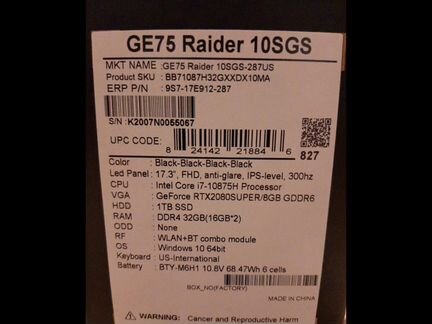 MSI GE75 Raider 10SGS-287 17.3