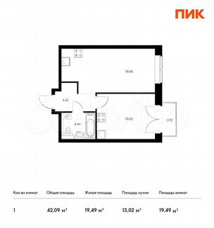 1-к квартира, 42.1 м², 6/14 эт.
