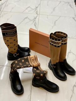 Сапоги носок стрейч кожа черные луи виттон коричне