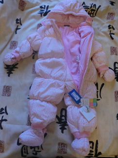 Новый зимний комбинезон baby GO бело/роз. Пух 86