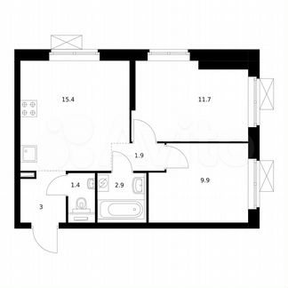 2-к квартира, 46.2 м², 4/33 эт.