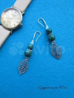 Серьги ручной работы с малахитом