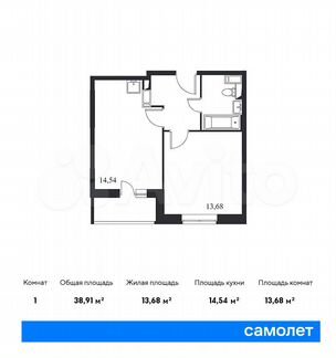 1-к квартира, 38.9 м², 13/14 эт.