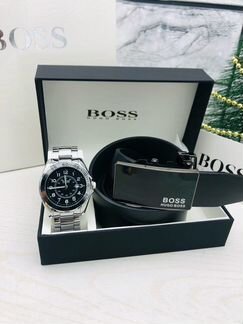 Деловой мужской набор Boss часы + ремень новый