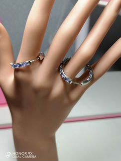 Серьги кольца серебро с танзанитом