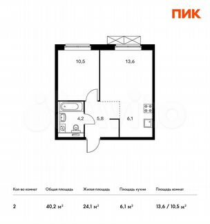 2-к квартира, 40.2 м², 10/24 эт.