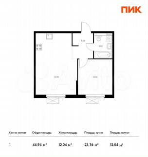 1-к квартира, 44.9 м², 7/16 эт.