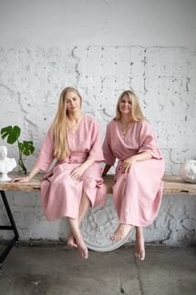 Льняное платье пудровое xxl