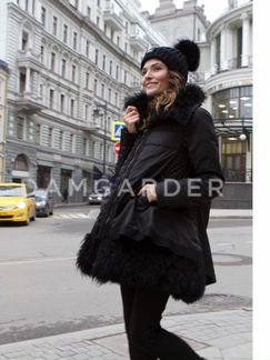 Пуховик новый черный женский с мехом ламы