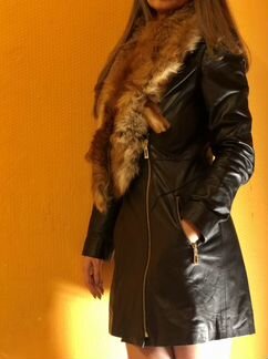 Натуральный кожаный плащ (42/S)